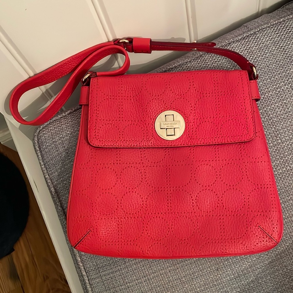 Kate Spade Perforated Leather Bright Red Shoulder Bag